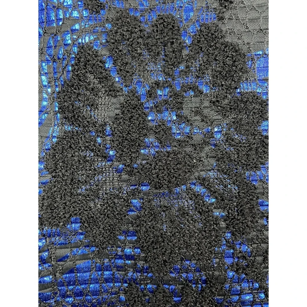 Badgley Mischka Collection Womens Black Blue Brocade Suit Jacket Small Old Money